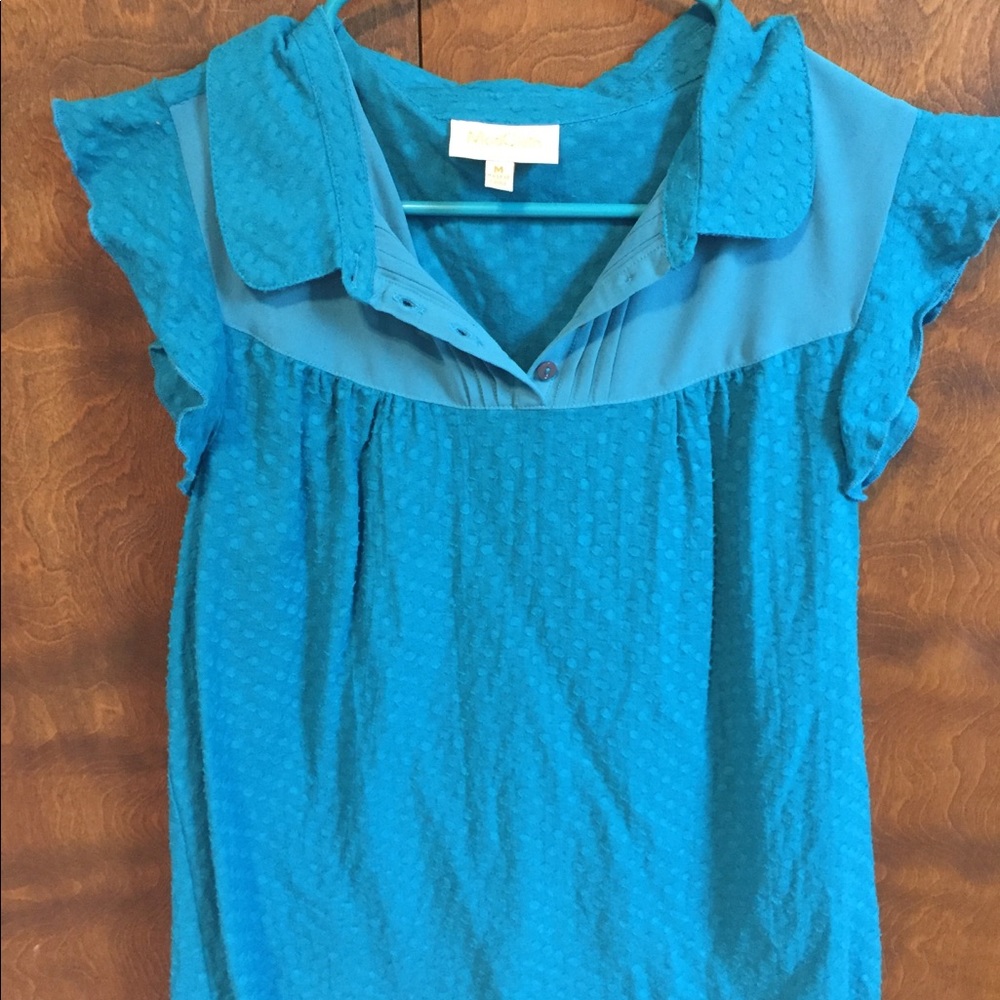 Blue Polka Dot ModCloth Blouse with Collar